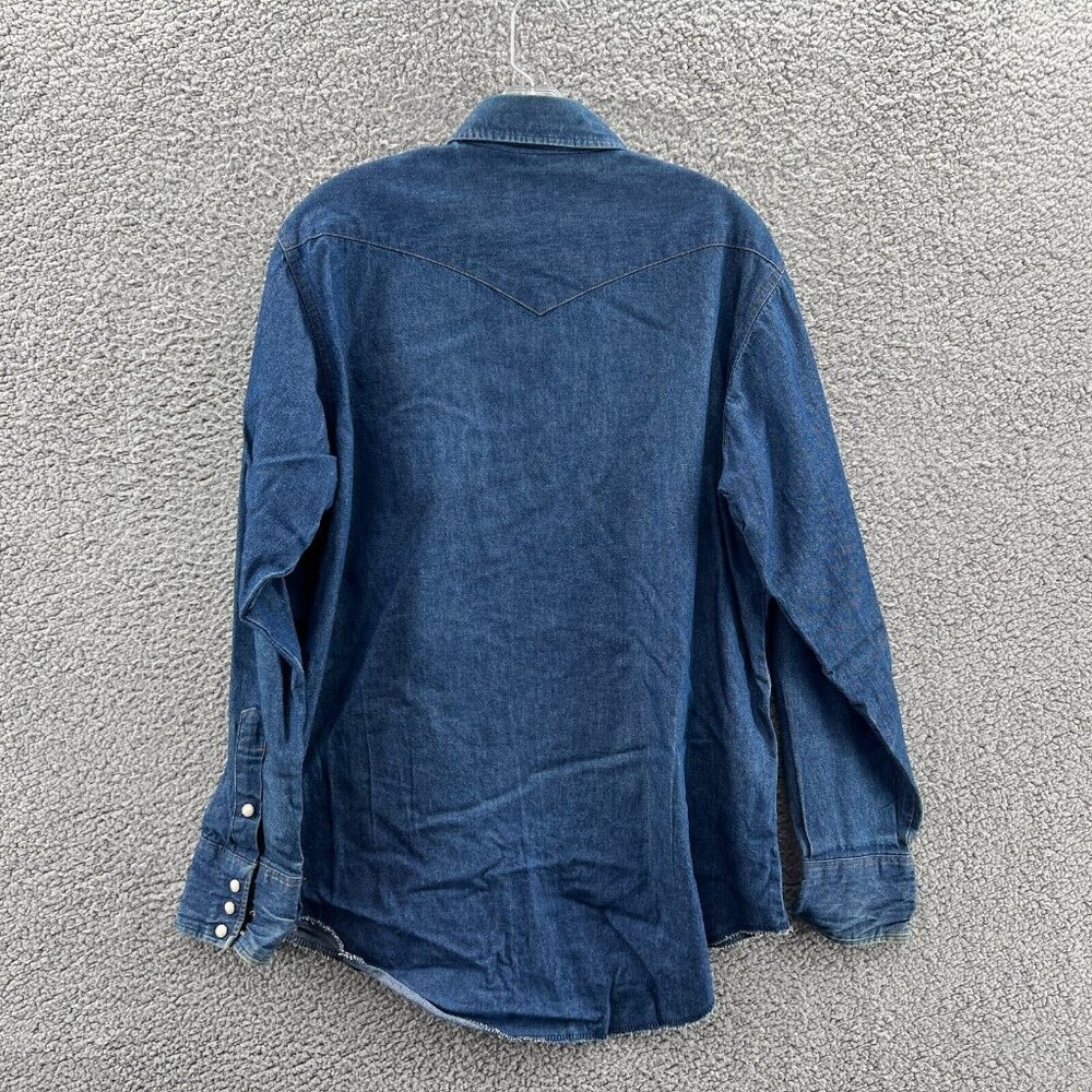 Vintage Wrangler Denim Shirt Long Sleeve Pearl Snap Mens 16.5–34 - Picture 2 of 8